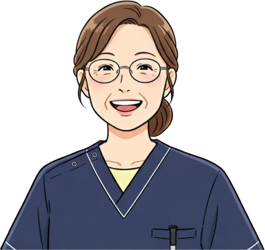 訪問看護ステーションおれんじで働く先輩スタッフのイラスト